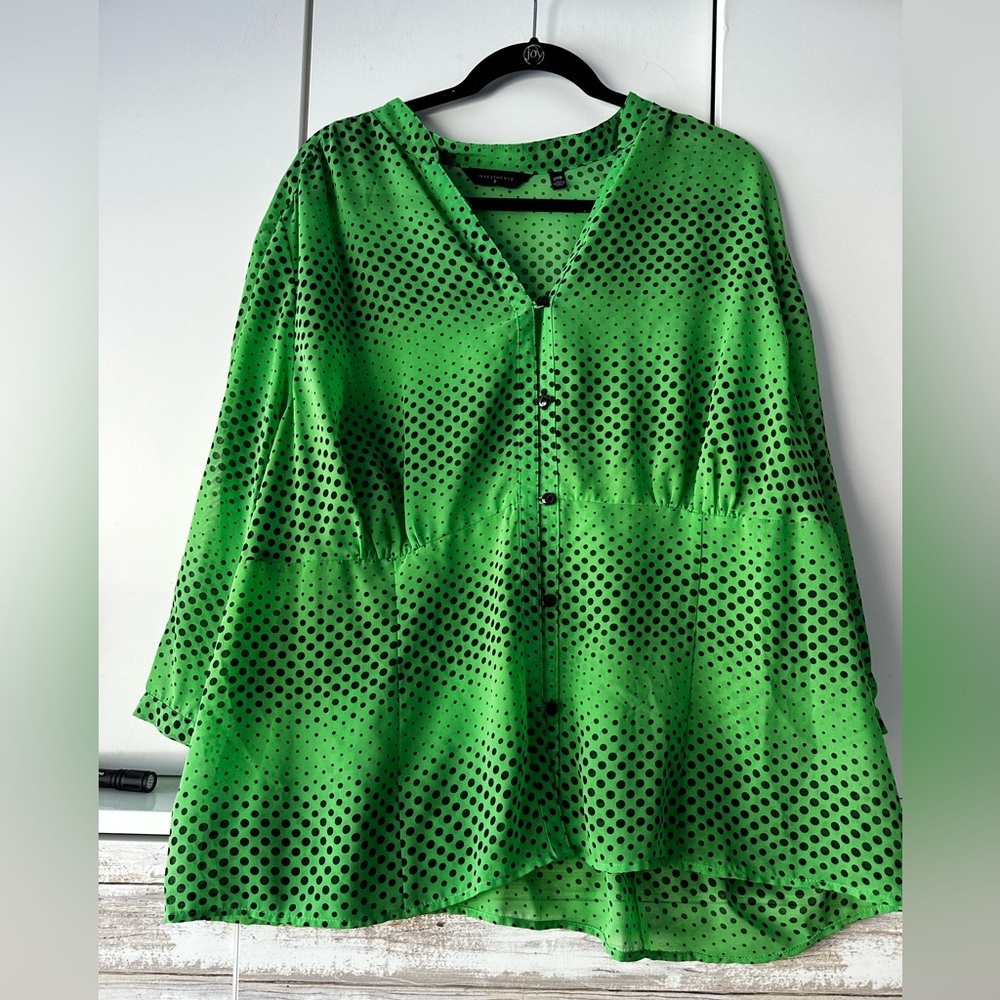 💚 Investments Green Polka Dot Blouse 24W Plus Size Flowy Top